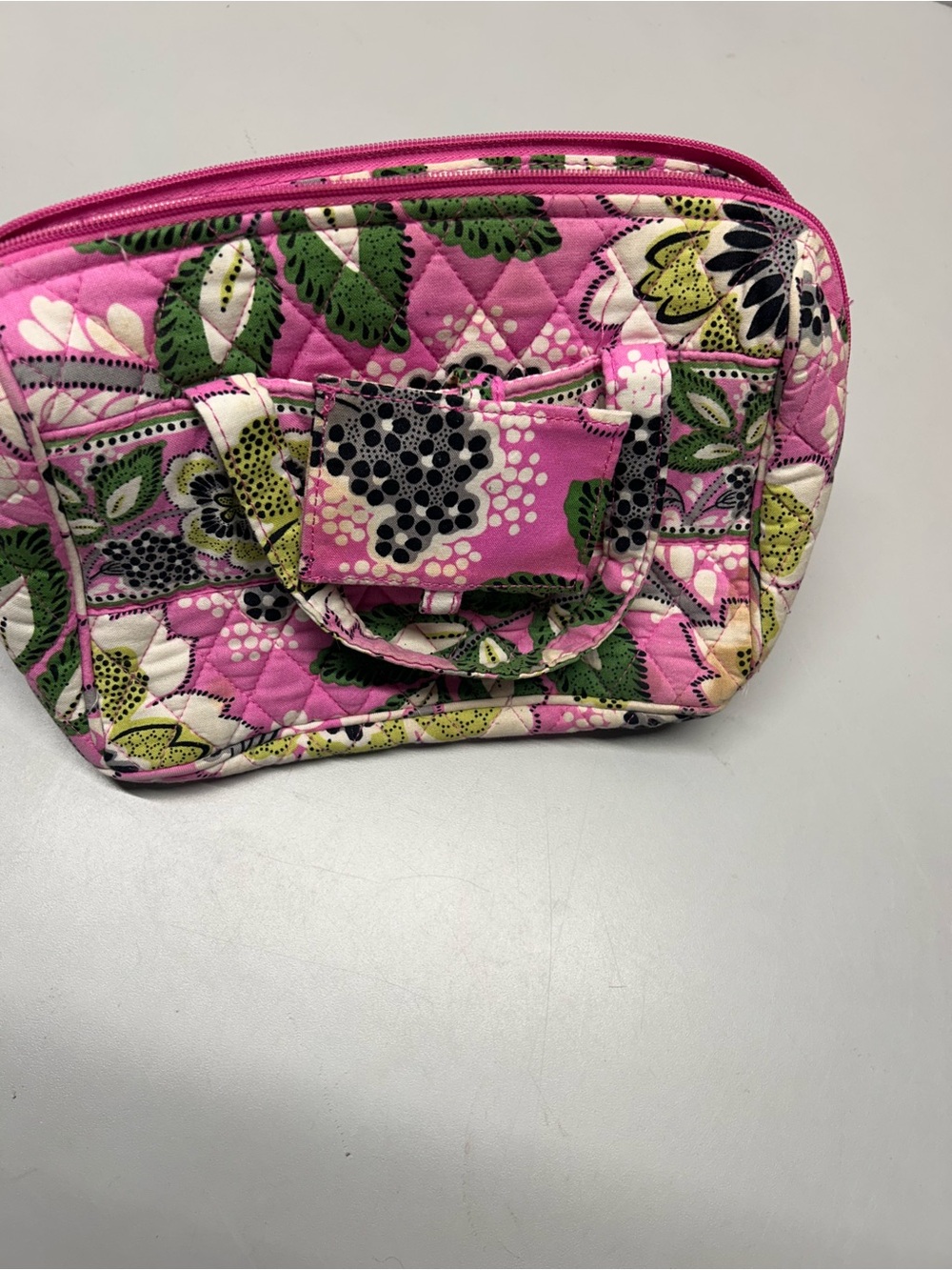 Vera Bradley Pink Quilted Floral Cosmetic Pouch with Green Accents